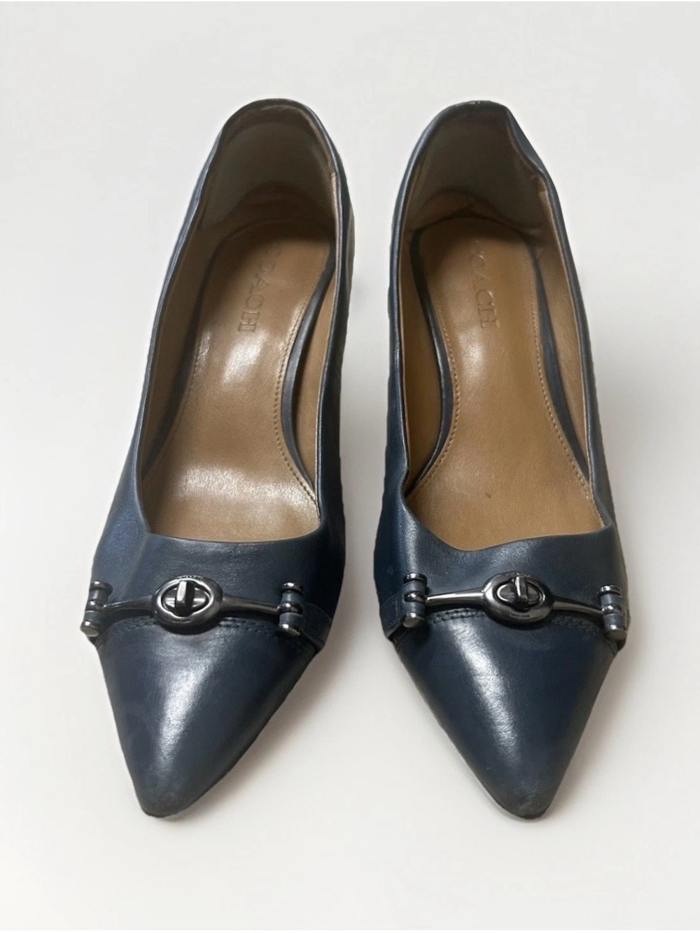 Coach Heels Womens Lauri Blue Pointed Toe Slip On Leather Kitten Pump Size 9.5